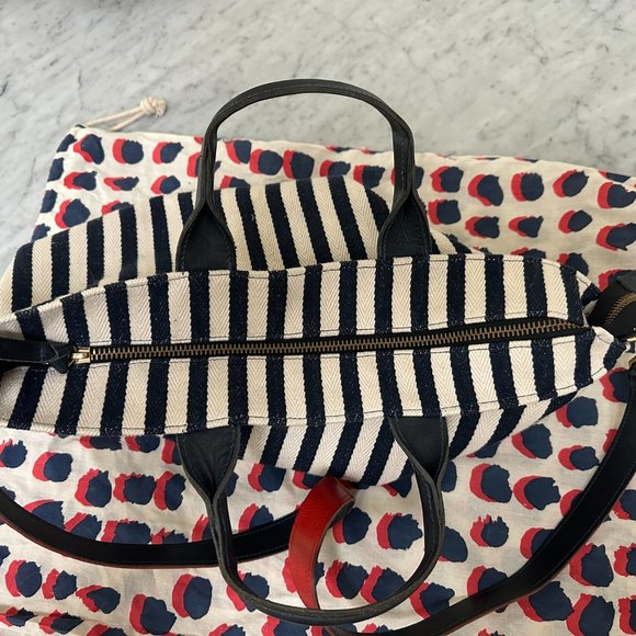 Clare V Canvas Messenger bag in navy and cream stripe. - Picture 6 of 10